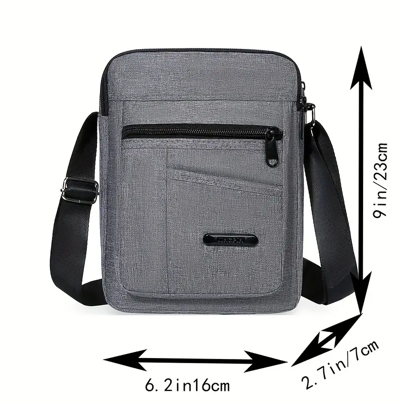 Men’s Shoulder Messenger Bag in Waterproof Nylon Canvas with Multiple Compartments