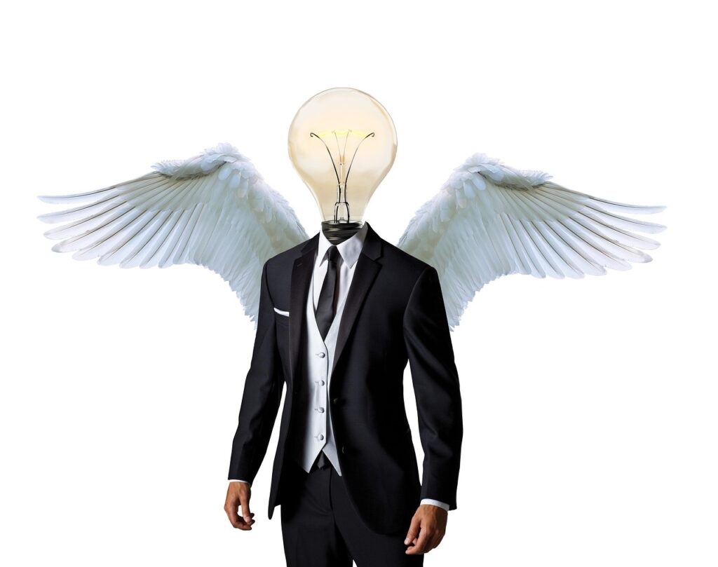 Illustration of a person with a light bulb as a head and wings, symbolizing flexibility and freedom for Temu affiliate marketers.