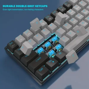 Image of the MageGee 60% Mechanical Keyboard with blue switches and sea blue backlighting.