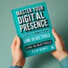 Hands holding the e-book "Master Your Digital Presence: Link-in-Bio Tools," featuring a teal background and bold title